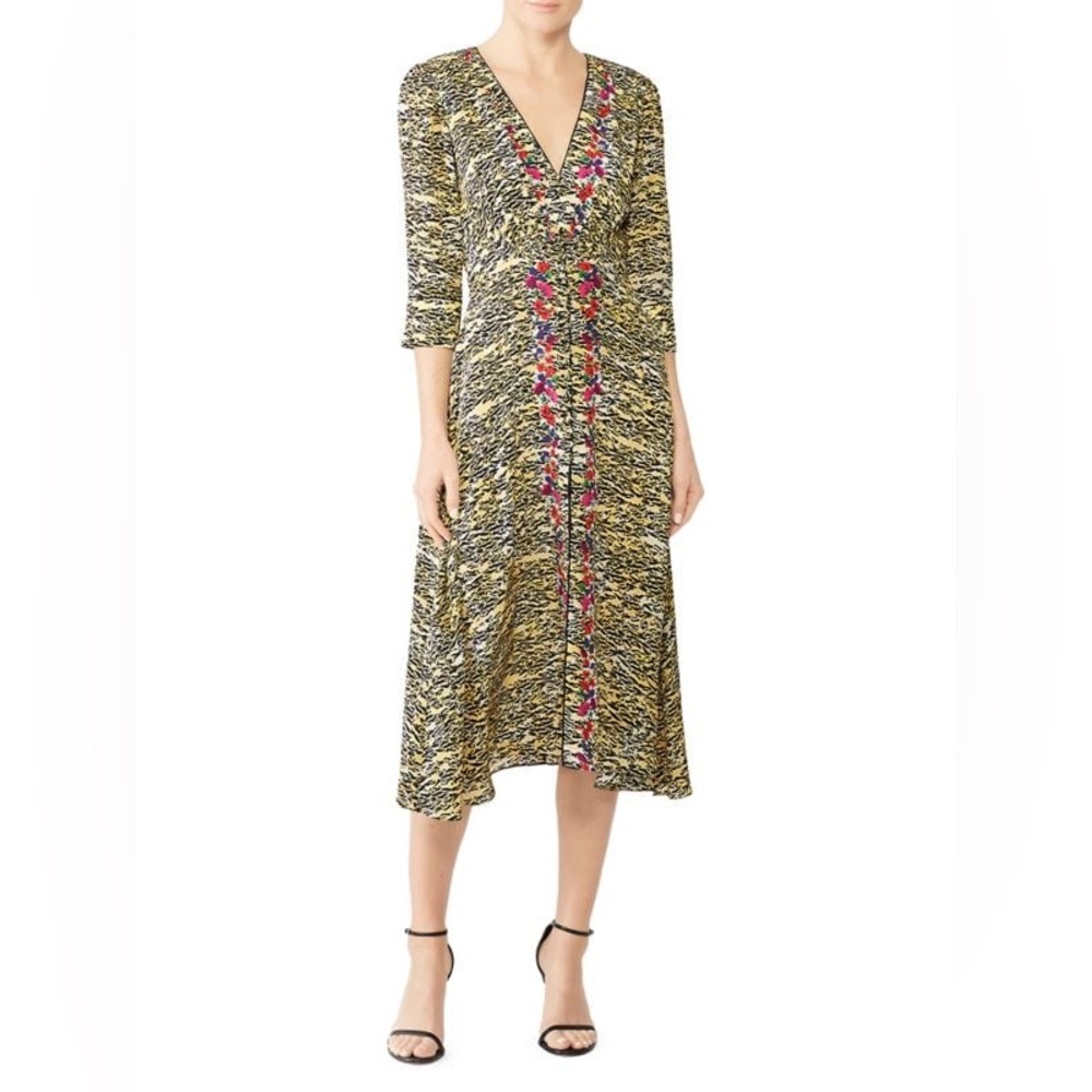 SALONI Tiger Print Silk Midi Dress Womens Size 8